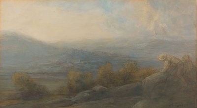 दाईं ओर दो आकृतियों वाला माउंटेन लैंडस्केप, 1905। द्वारा अल्फोंस लेग्रोस