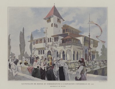 प्रदर्शनी यूनिवर्सेल 1900, पेरिस में बोस्निया और हर्जेगोविना का मंडप (रंग लिथो) द्वारा अल्फोंस मैरी (बाद) मुचा