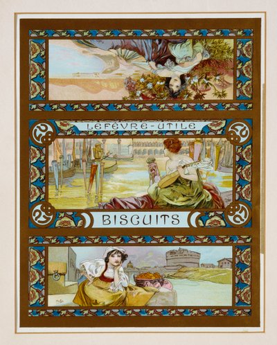 पोस्टर विज्ञापन "लेफ़ेव्रे-यूटिल" कुकीज़, c.1910 द्वारा अल्फोंस मुचा