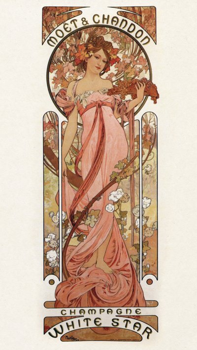 पोस्टर विज्ञापन मोएट एंड चंदन - शैम्पेन व्हाइट स्टार, 1899 द्वारा Alphonse Mucha