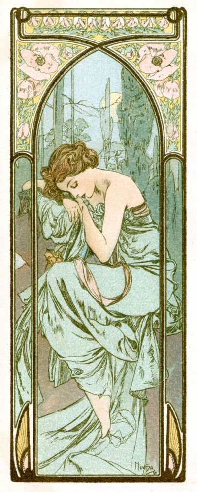 रेपोज़ ऑफ़ नाइट, 1899 द्वारा Alphonse Mucha