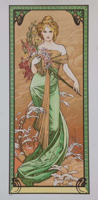 स्प्रिंग फ्रॉम द सीरीज़ लेस सैसन, 1900। द्वारा Alphonse Mucha