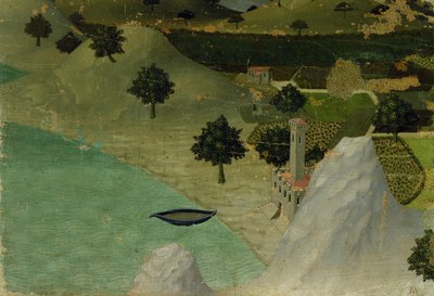 एक झील के किनारे पर एक महल का दृश्य द्वारा Ambrogio Lorenzetti