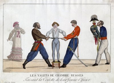 एक युवा रूसी अधिकारी का शौचालय - गार्नेरे, एम्ब्रोज़ लुइस (1783-1857) - सी। १८१५ - नक़्क़ाशी, जल रंग - २४x३२,६ - निजी संग्रह द्वारा एम्ब्रोज़ लुई गार्नेरे