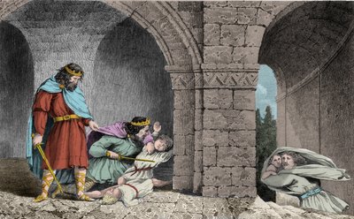 चाइल्डबर्ट I (c498-558) अपने भाइयों के वारिसों की हत्या पर - चाइल्डबर्ट I ने क्लॉटेयर (क्लोथेयर) को अपने भाई क्लोडोमिर, ऑरलियन्स के राजा के बच्चों का वध करने दिया, जिनके राज्य वे साझा करते हैं - 1825 की उत्कीर्णन "हिस्टोइरे डी फ्रांस द्वारा प्रतिनिधित द्वारा एम्ब्रोडि टार्डिउ