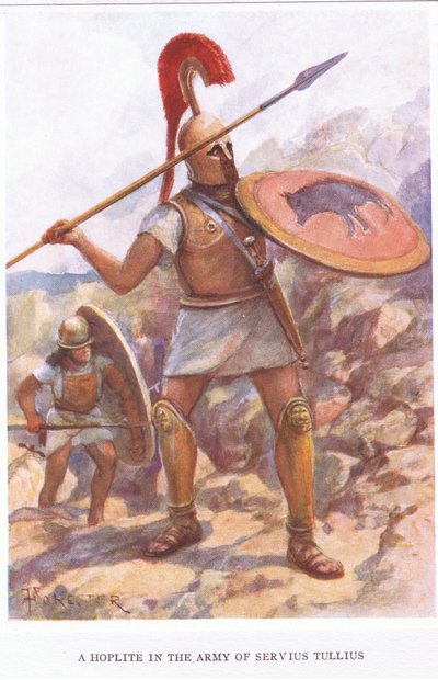 सर्वियस टुलियस की सेना में एक हॉपलाइट, रोमन सैनिक का चित्रण, 1928 द्वारा अमेदी फॉरेस्टियर