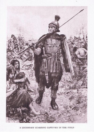 एक क्षेत्र में बंदी रक्षक, रोमन सैनिक, 1928 से चित्रण द्वारा अमेदी फॉरेस्टियर
