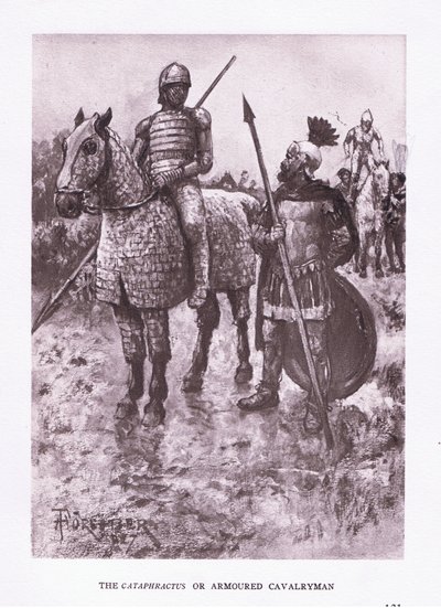 कैटफ़्रेक्टस या बख़्तरबंद घुड़सवार, रोमन सैनिक का चित्रण, 1928 द्वारा अमेदी फॉरेस्टियर