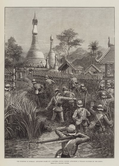 बर्मा में फाइटिंग, एक चल फ्लाइंग कॉलम के एडवांस गार्ड ने दुश्मन के कब्जे वाले एक गांव पर हमला किया द्वारा अमेदी फॉरेस्टियर