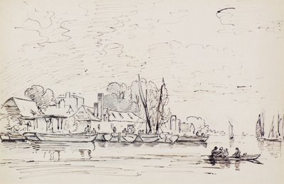 बार्ज के साथ रिवर सीन, c.1803 (पेन) द्वारा अमेलिया लोंग