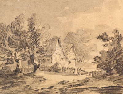 लैंडस्केप में कॉटेज, c.1805 (चॉक, चारकोल और वॉश) द्वारा अमेलिया लोंग