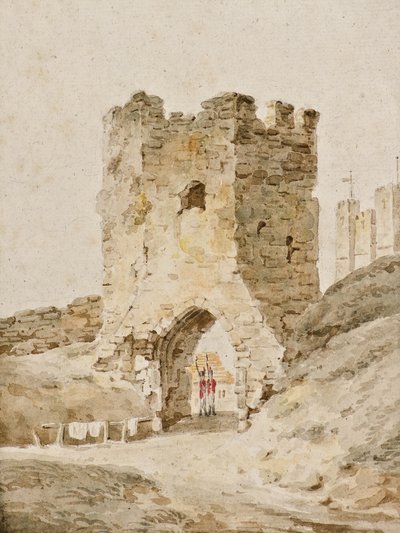 डोवर कैसल में ड्यूटी पर दो सैनिक, c.1805 (वाटर कलर) द्वारा अमेलिया लोंग