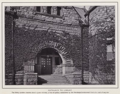 Jamestown, NY: लाइब्रेरी में प्रवेश (b/w फोटो) द्वारा अमेरिकी फ़ोटोग्राफ़र (बाद में)