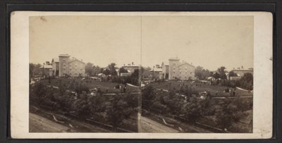 भवन और मैदान, वनिडा कम्युनिटी, न्यूयॉर्क राज्य, c.1870 (b/w फोटो) द्वारा अमेरिकी फोटोग्राफर