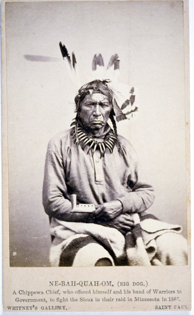 NE-BAH-QUAH-OM, बिग डॉग, चिप्पेवा चीफ, ने मिनेसोटा में Sioux से लड़ने की पेशकश की द्वारा अमेरिकी फोटोग्राफर
