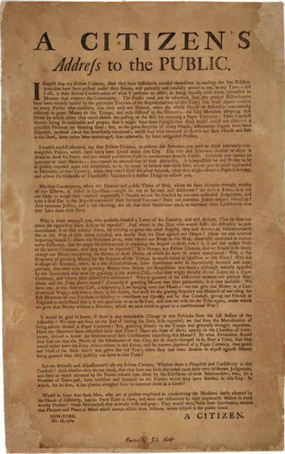 जनता के लिए एक नागरिक पता फिर से: शाही सैनिकों का समर्थन, 18 दिसंबर 1769 द्वारा अमेरिकी स्कूल