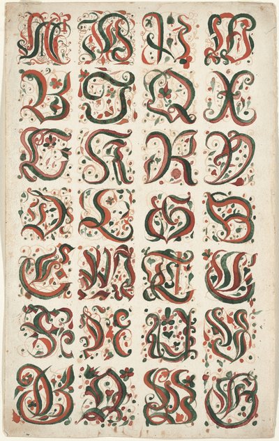 वर्णमाला, फ्रैक्चर पेंटिंग, c.1825-50 द्वारा अमेरिकी स्कूल