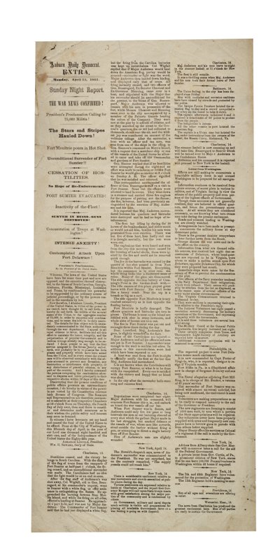 ऑबर्न डेली डेमोक्रेट अतिरिक्त पुन: फोर्ट सम्टर, 15 अप्रैल 1861 द्वारा अमेरिकी स्कूल