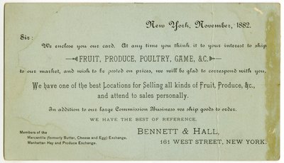 बेनेट एंड हॉल ट्रेड कार्ड [श्लोक], 1882 (उत्कीर्ण लिथोग्राफ [ट्रेड कार्ड]) द्वारा अमेरिकी स्कूल