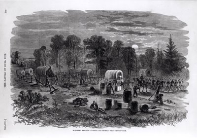 ब्लेंकर की ब्रिगेड ने &39;हार्पर पिक्टोरियल हिस्ट्री ऑफ द सिविल वॉर&39;, 1861 से, सेंटर्विल के पास रिट्रीट के पास जुलाई 1861 को कवर किया। द्वारा अमेरिकी स्कूल