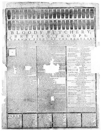ब्रिटिश सैनिकों की खूनी बुचरी, सलेम 1775 (प्रिंट) द्वारा अमेरिकी स्कूल