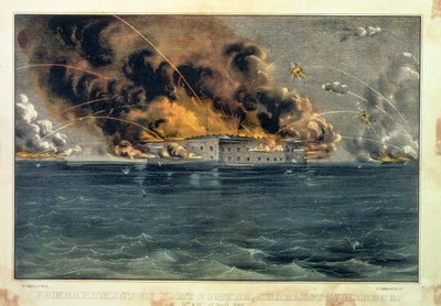फोर्ट सुमेर की बमबारी, चार्ल्सटन हार्बर, 12 वीं und 13 अप्रैल 1861, पब। क्यूरियर und Ives द्वारा द्वारा अमेरिकी स्कूल