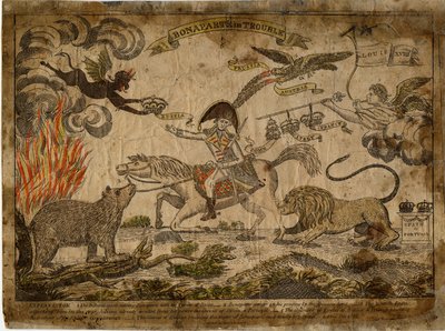 मुसीबत में बोनापार्ट, 1815 (हाथ से उकेरा गया) द्वारा अमेरिकी स्कूल