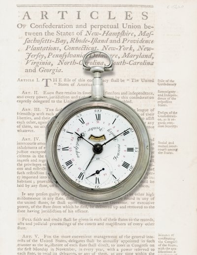 कैलेंडर घड़ी, c.1780 (चांदी का मामला) द्वारा अमेरिकी स्कूल