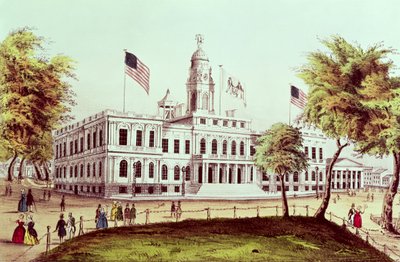सिटी हॉल, न्यूयॉर्क, नाथनियल क्यूरियर द्वारा उत्कीर्ण (1813-88) द्वारा अमेरिकी स्कूल