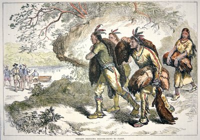 औपनिवेशिक फर व्यापारी (रंगीन उत्कीर्णन) द्वारा अमेरिकी स्कूल