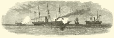 जनवरी 1863 को चार्ल्सटन से अवरोधक बेड़े को उलझाते हुए कंफेडरेट राम द्वारा अमेरिकी स्कूल