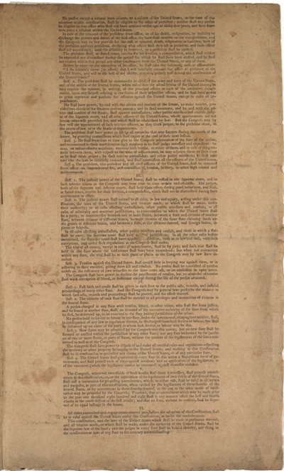 संविधान, पहला मुद्रण, डनलप और क्लेपोले द्वारा मुद्रित, 17-19 सितंबर 1787 (जीएलसी 695933, जीएलसी 695934 और जीएलसी 695936 देखें) द्वारा अमेरिकी स्कूल
