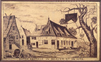 1679 में बेवर स्ट्रीट में डच कॉटेज, c.1853 (धुंध पर तेल) द्वारा अमेरिकी स्कूल