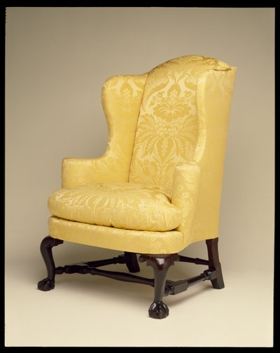 आसान कुर्सी, c.1750-70 (महोगनी, मेपल, चेरी और पीले रेशम) द्वारा अमेरिकी स्कूल