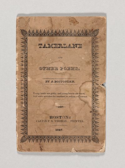 एडगर एलन पो द्वारा &39;तमेरलेन एंड अदर पोएम्स&39; का फ्रंट कवर, 1827 (प्रिंट) (433401 भी देखें) प्रकाशित द्वारा अमेरिकी स्कूल