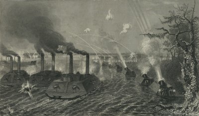 मिसिसिपी पर गन और मोर्टार नाव, c.1878 द्वारा अमेरिकी स्कूल