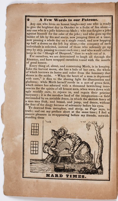 1838 के लिए द अमेरिकन कॉमिक पंचांग से हार्ड टाइम्स, पेज 2 द्वारा अमेरिकी स्कूल