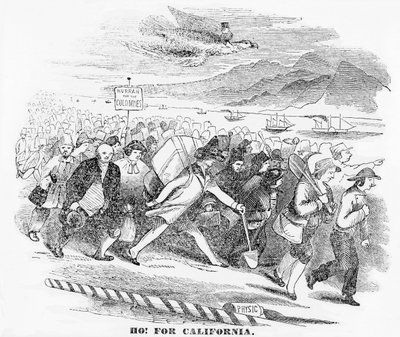 हो! कैलिफोर्निया के लिए, न्यूयॉर्क एटलस से चित्रण, 14 जनवरी, 1849 द्वारा अमेरिकी स्कूल