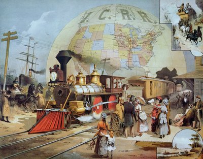 इलिनोइस सेंट्रल रेलरोड, c.1886 (कलर लिथो) द्वारा अमेरिकी स्कूल