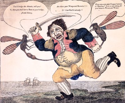 जॉन बुल वासप और हॉर्नेट द्वारा तड़पता रहा, c.1813 द्वारा अमेरिकी स्कूल