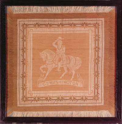 जॉर्ज वॉशिंगटन (1732-99) को घोड़े की पीठ पर दिखाते हुए केर्चिफ़, 1876 (रेशम और कपास) द्वारा अमेरिकी स्कूल