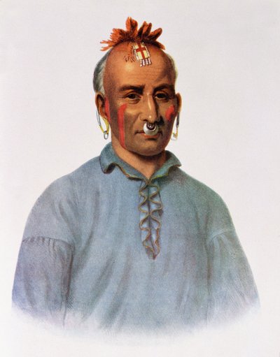 किश-काल-वा, एक शॉनी चीफ, थॉमस एल मैककेनी और जेम्स हॉल, पब द्वारा &39;द इंडियन ट्राइब्स ऑफ नॉर्थ अमेरिका, वॉल्यूम 1&39; का चित्रण। जॉन ग्रांट द्वारा द्वारा अमेरिकी स्कूल
