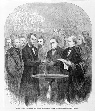 लिंकन ने 4 मार्च, 1865 को अपने दूसरे उद्घाटन में शपथ ली, 1865 प्रकाशित हुआ द्वारा अमेरिकी स्कूल