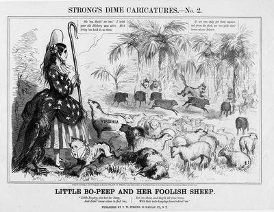 लिट स्ट्रॉन्ग, 1861 द्वारा प्रकाशित लिटिल बो-पीप और उसकी मूर्ख भेड़ द्वारा अमेरिकी स्कूल