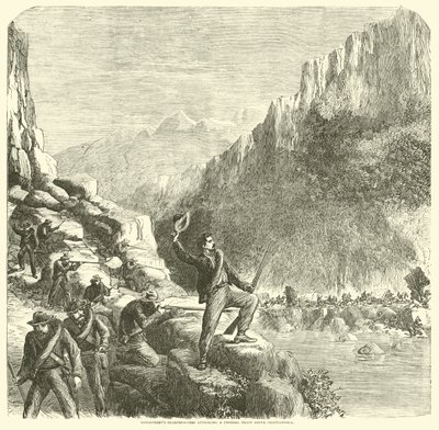 अक्टूबर 1863 को चेटानोगो के ऊपर एक संघीय ट्रेन पर हमला करने वाले लॉन्गस्ट्रीट के शार्पशूटर द्वारा अमेरिकी स्कूल