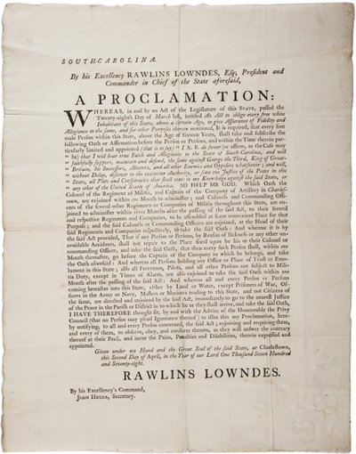 दक्षिण कैरोलिना की स्वतंत्रता की रक्षा के लिए वफादारी की शपथ, 2 अप्रैल 1778 द्वारा अमेरिकी स्कूल