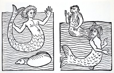 Mermaids और Mermen, थॉमस केइटली (1789-1872) द्वारा 1880 में प्रकाशित गनोम, परियों, कल्पित बौने और अन्य छोटे लोगों के लिए वर्ल्ड गाइड से प्रकाशित (BW उत्कीर्णन) द्वारा अमेरिकी स्कूल