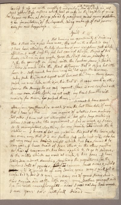 पृष्ठ 3, अबीगैल एडम्स का जॉन एडम्स को पत्र, 31 मार्च - 5 अप्रैल 1776 (कागज पर स्याही) द्वारा अमेरिकी स्कूल