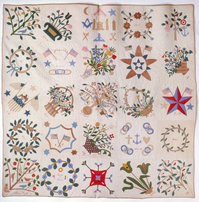 पैट्रियट और फ्लावर रजाई, c.1860 (कपास) द्वारा अमेरिकी स्कूल