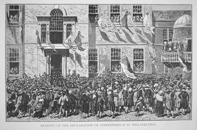 फिलाडेल्फिया के नागरिकों को स्वतंत्रता की घोषणा पढ़ना, 8 जुलाई 1776 (लिथो) द्वारा अमेरिकी स्कूल